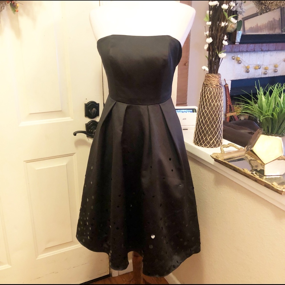David’s Bridal BlackStrapless PailetteDesign Dress
